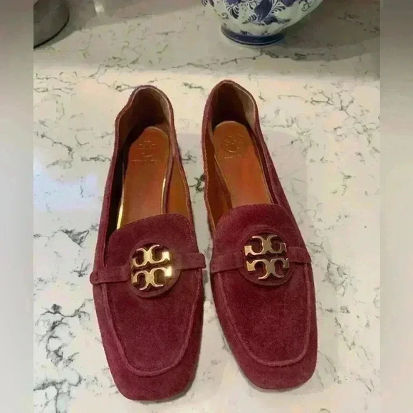 Tory Burch 15mm Miller Metal Loafer Burgundy Suede size 8 new - Picture 1 of 9